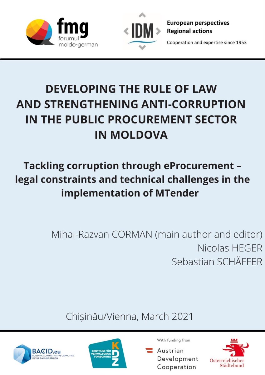 KDZ_Austria's tweet photo. Proudly presenting another #BACID project in Moldova ๐ฒ๐ฉ: Rule of law and anti-corruption measures in public procurement, Republic of Moldova. The @IDMVienna with Forumul-Moldo-German conducted an evidence and practitioners-based study on #anticorruption, #RuleOfLaw and... (1/3) https://t.co/W7WxKXEsX1