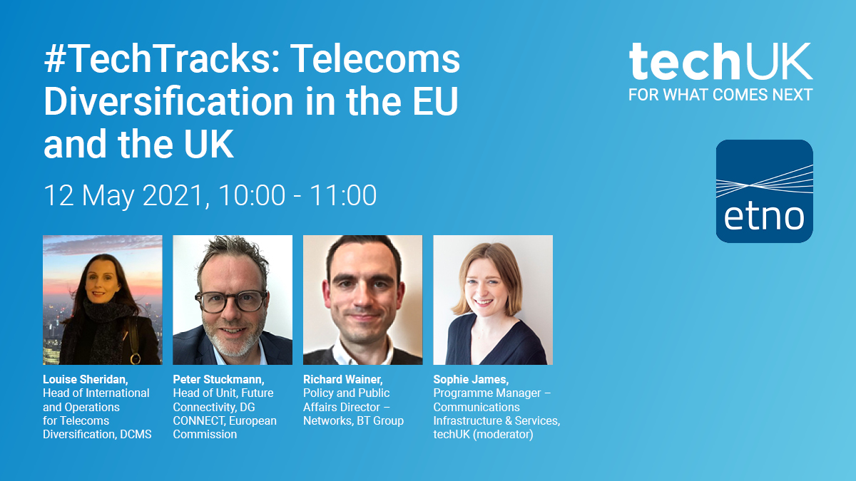 techUK's tweet photo. We are partnering with @ETNOAssociation to bring together a panel of specialists to discuss '#TechTracks: Telecoms Diversification in the EU and the UK'.  

Discover more and register for your free ticket here: https://t.co/W3cRE3sqdU https://t.co/V4mQ5Ybhih