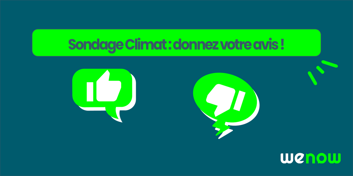 Le climat, ca vous parle ? 🤔

Qu'en pensez-vous ? Pensez-vous que votre entreprise avance assez vite ? Auriez-vous ou non envie que votre entreprise vous implique davantage ? 🤗

Dites-nous tout dans le #SondageClimat ici 👉 cutt.ly/9bAwTpQ