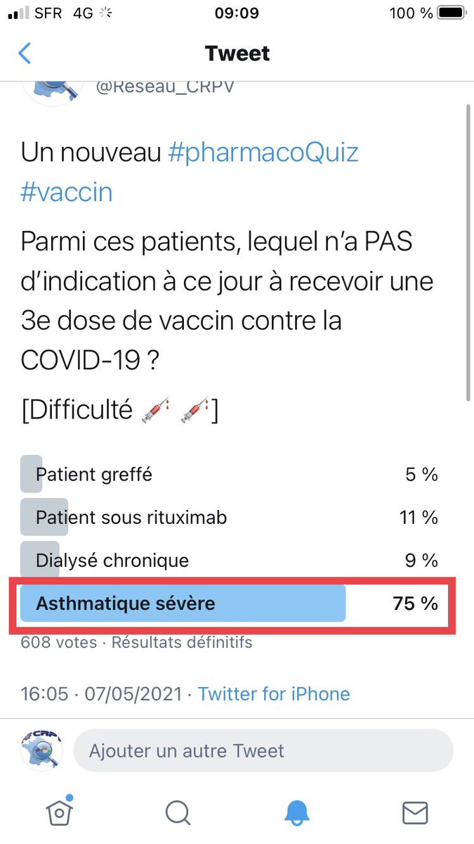 👏 bravo à tous !
La réponse inexacte du #pharmacoQuiz était « asthmatique sévère »