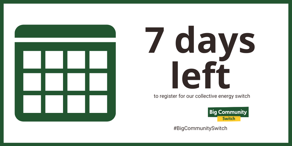 WhiteRoseHIA's tweet photo. There's only one week left to register for this latest round of the Big Community Switch. See whether you could benefit from bulk energy buying and save money on your energy bills. Register today via https://t.co/YheCGR5fOS https://t.co/d7VmJfldx5