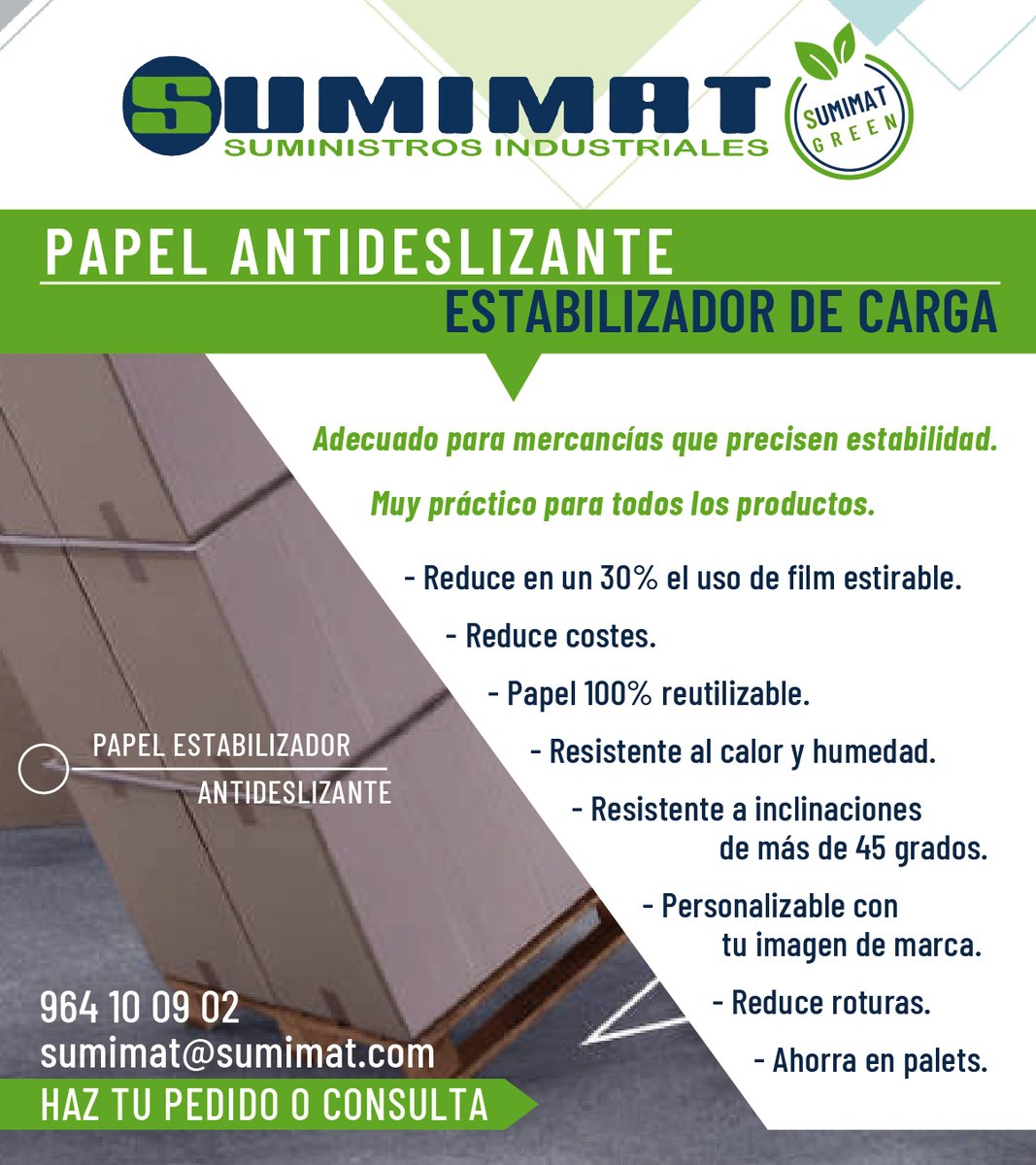 Sumimat2007's tweet photo. ♻️ En nuestra línea de productos SUMIMAT GREEN recomendamos Papel Antideslizante Estabilizador de Carga.
📩Haz tu pedido en sumimat@sumimat.com, por WHATSAPP o teléfono al 964 10 09 02
#sumimat #sumimatgreen #suministrosPAPEL #papelantideslizante #suministrosindustrialesNU https://t.co/1HkZWQVJ0y