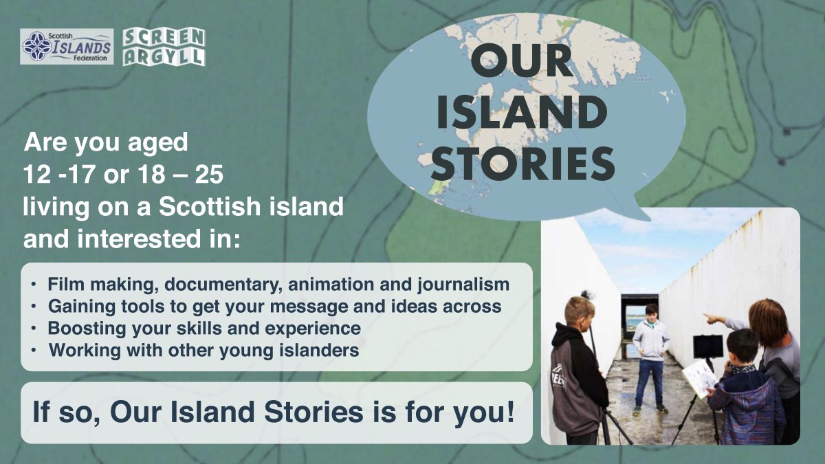 Are you aged 12-25 years Old? Living on a Scottish Island? We have a few places left on our FREE online Film making course #OurIslandStories Get in touch to find out more!! Thanks to support from 
@screenargyll @YouthScotland @IslandsTeamSG