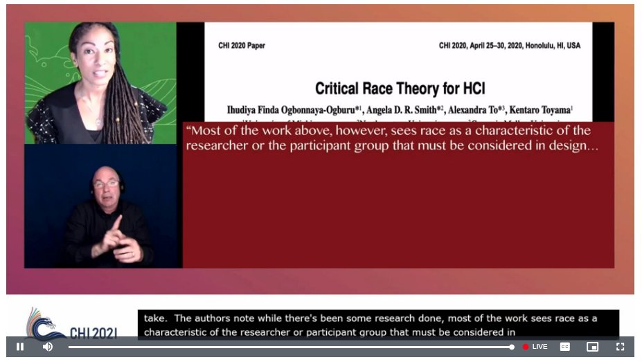 3) Prioritise process, not the endpoint. Its not the non-racist product, its the way the process started, and who was involved. She now cites the critical race theory CHI paper from  #chi2020.  #chi2021