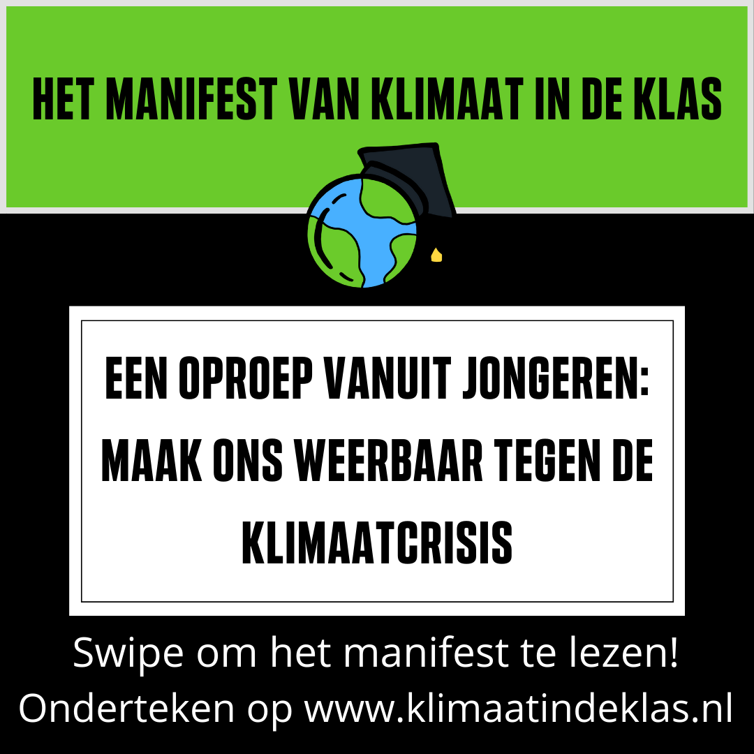 Klimaatindeklas's tweet photo. HET KLIMAAT IN DE KLAS MANIFEST! We mogen het eindelijk bekend maken: Dit is ons manifest! Swipe om alles te lezen. Je kan het vinden en ondertekenen op onze website https://t.co/Qm3z7ZrFAi 💚
#klimaatindeklas #duurzaamonderwijs #circuleren #circuleerling 1/10 https://t.co/4Fw3uUc1DR