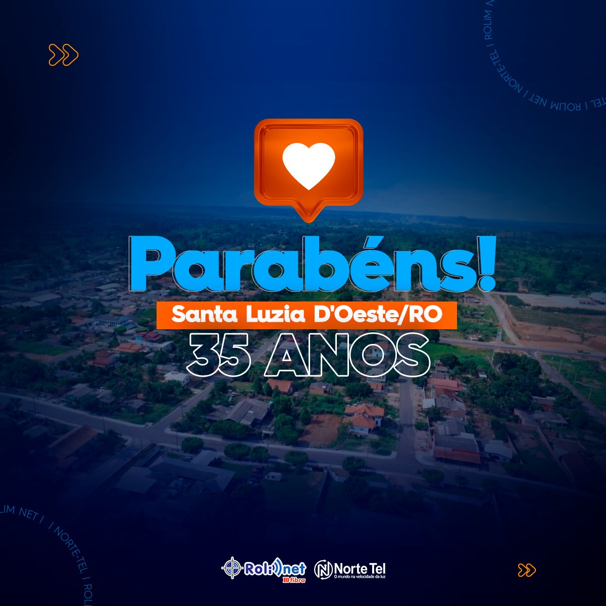 rolimnet's tweet photo. Hoje celebramos a fundação de Santa Luzia D’Oeste por seus 35 anos 🥳👏Obrigado cidade maravilhosa por nos acolher e nos dar oportunidade de fazer parte de sua linda história 🧡 https://t.co/JK491T3Zp9