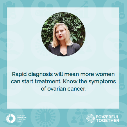 AntonijaHanzek's tweet photo. A more rapid diagnosis in early phase of #ovariancancer means more women can be successfully treated. Know the symptoms! On #WOCD2021, join me and @ovariancancerDY in spreading awareness – we are #PowerfulTogether! https://t.co/KzVP9dIMzA