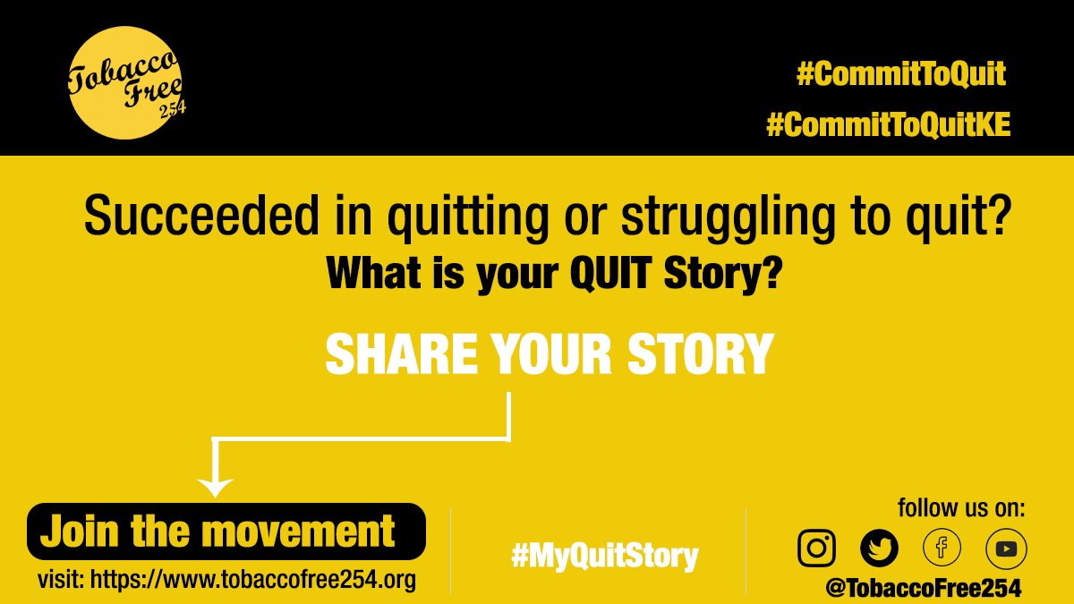 TobaccoFree254's tweet photo. #CommitToQuit
The #COVID19 pandemic has led to millions of #tobacco users saying they want to quit. As we look forward to #WorldNoTobaccoDay, we'd like you to encourage others by sharing your #QuitStory.
Share your story, visit: https://www.tobaccofree254org
#CommitToQuitKE https://t.co/UmG6UO4k4d
