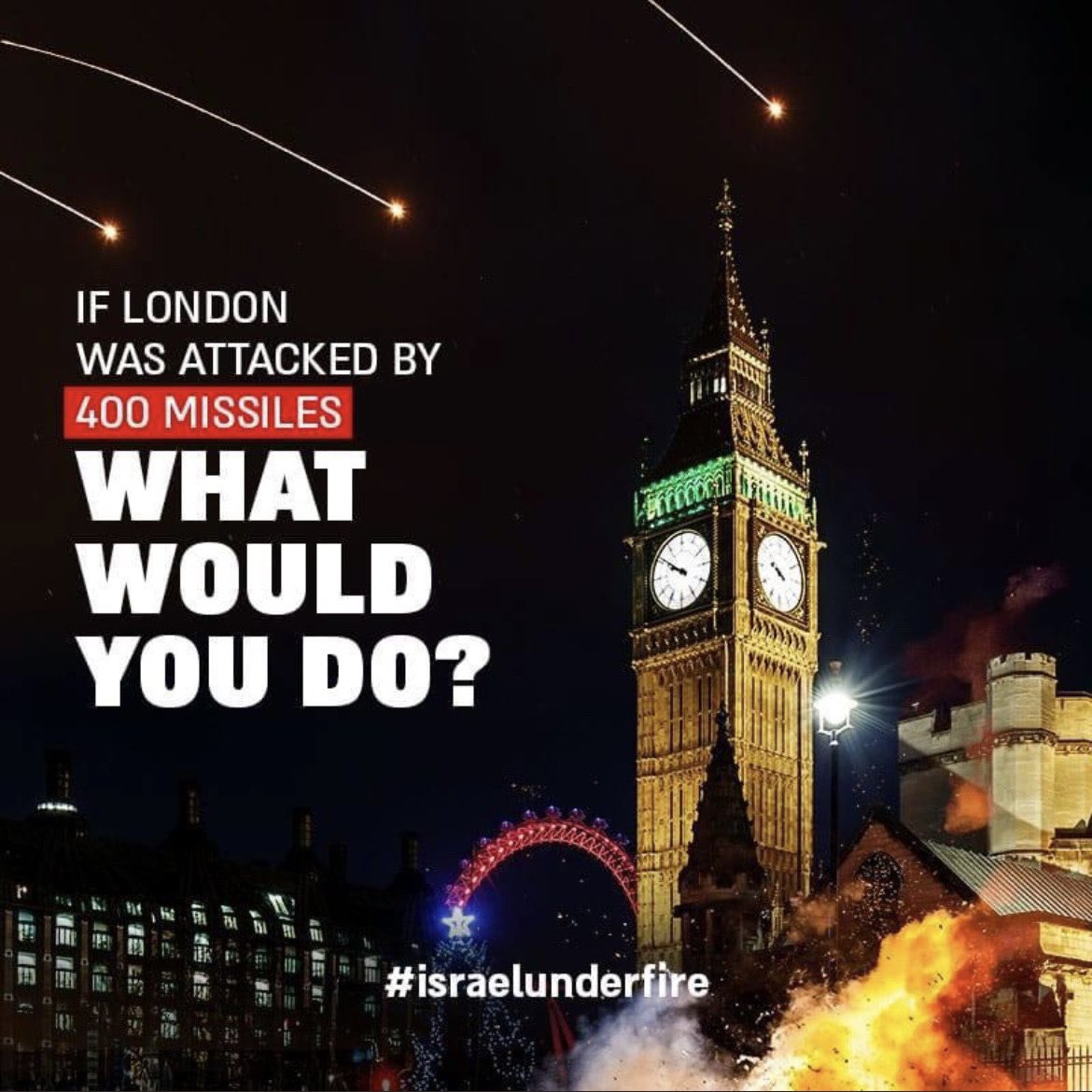 Sarah_Chemla's tweet photo. If #NewYork was attacked by 400 missiles, what would you do?

Si #Madrid fuese atacada por 400 misiles, que harias tu ?

Si #Paris etait sous les tirs de 400 roquettes, que feriez-vous?

If #London was attacked by 400 missiles,  what would you do?

#IsraelUnderFire • #Israel https://t.co/GJZZJXnC5E
