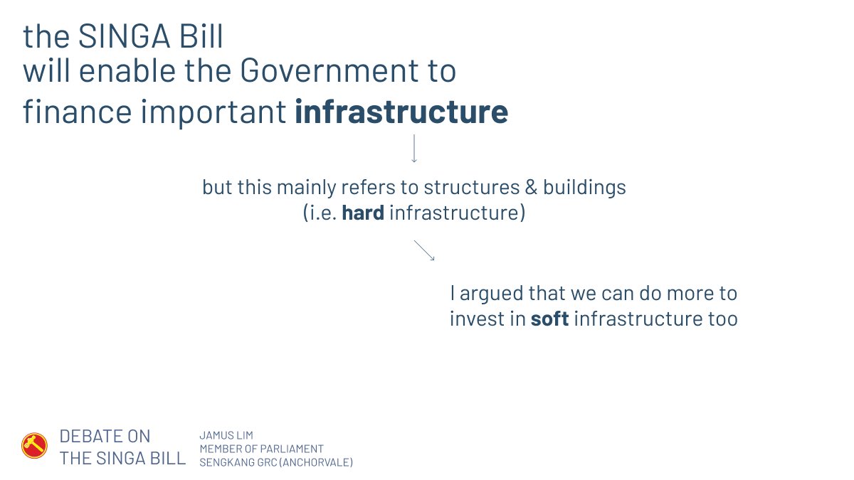 That’s why I suggested that SINGA bonds shouldn’t be just directed to hard infrastructure, but also soft ones. Because we want to sustain our global #1 ranking not just in regular infrastructure, but also in human development. (6/n)