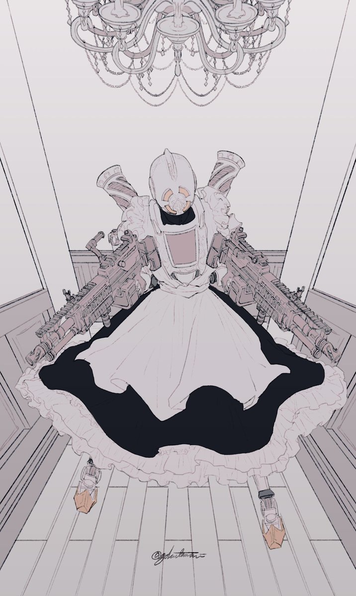 solo maid weapon gun apron dress holding  illustration images