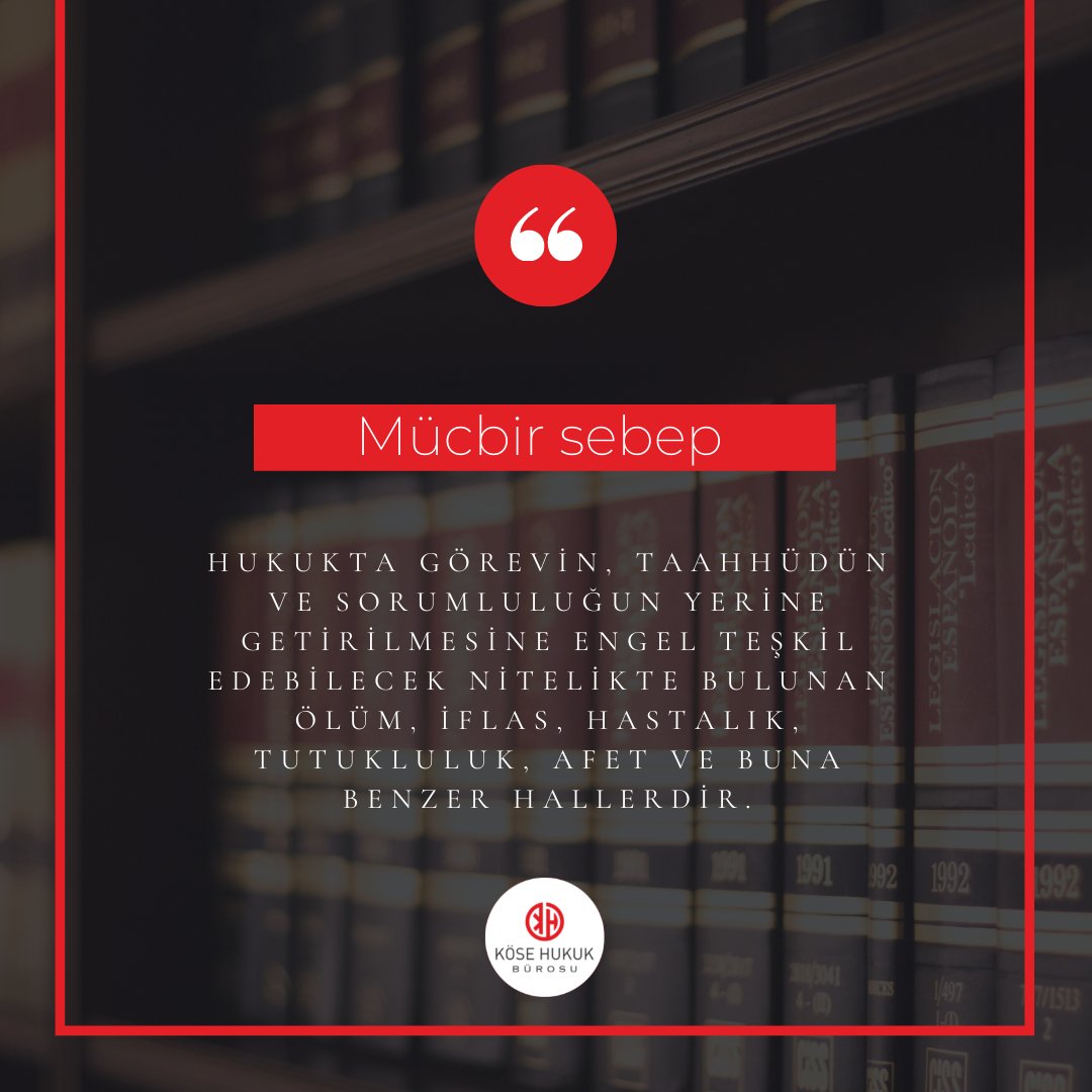 'Mücbir sebep' kavramı hukukun temel kavramlarından birisidir ve hukukun hemen hemen bütün dallarında uygulaması görülmektedir.
#hukuk #hukukuntemelkavramları #mücbirsebep #avukat #law #kosehukuk #hukukibilgi #hukukiterimler