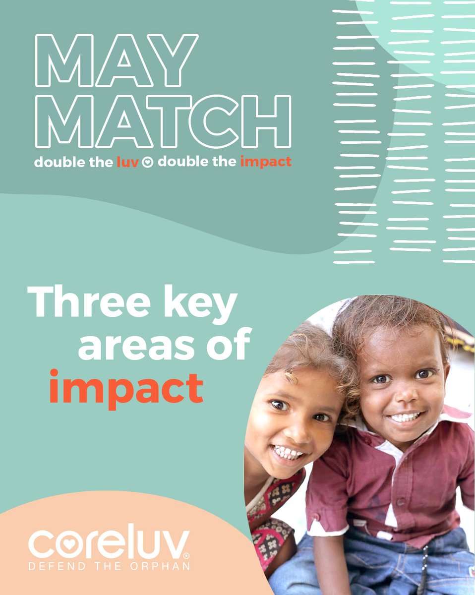 Coreluv's tweet photo. This May, every donation is DOUBLED thanks to matching donors. We’re raising funds for 3 impact areas: providing the 6 basic needs, expanding our Transition Program, and starting Phase 1 of our Special Needs Village.
https://t.co/DrhbKyaW1o
#coreluv #defendtheorphan #maymatch https://t.co/VPob65hGaO