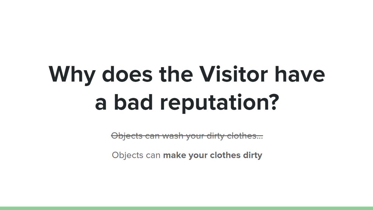cirilloconsult's tweet image. SDE The Visitor Pattern: Dynamics and Variations May 12, 9:30 am Ready and Confirmed! bit.ly/2QbuZgO
We will see how to use the Visitor Pattern effectively. I will present the object dynamics of this design pattern and more than 10 useful variations of it! #welovedesign