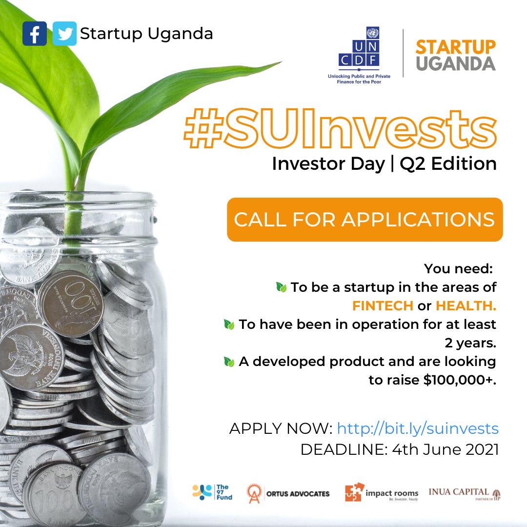 impact_rooms's tweet photo. Impact Rooms are excited to be a part of the #SUInvests Investor Day with @StartupUganda_  and the @UNCDFdigital ! If you are a startup in the Fintech and Health sectors, and are looking for an investment of $100k head over here and apply: https://t.co/nOIZKGmcrH. https://t.co/IWZJJ7FOXw