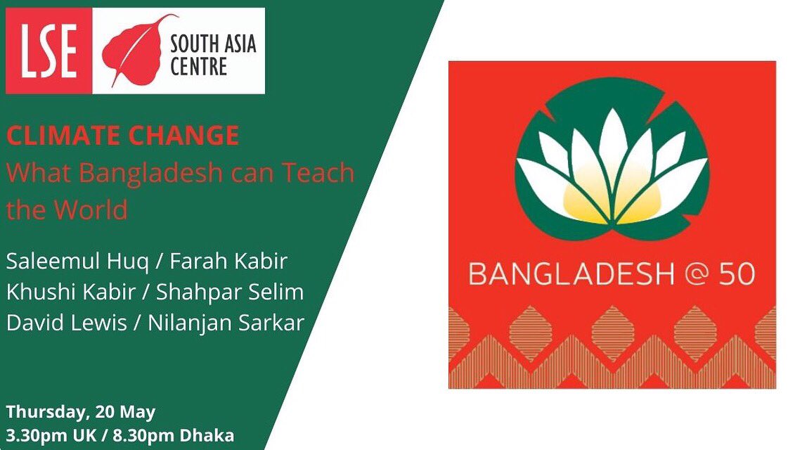 The next event to mark 🇧🇩@50 what Bangladesh can teach the world about climate change 📅 Thursday 20 May ⏰ 3.30pm 🇬🇧 8.30pm 🇧🇩 🆓 Registration tinyurl.com/s3yz66em @AABangladesh @BdhcLondon @MunaTasneem @Oitijjo @IGC_Bangladesh @Lutfeys @irahmanbd @BritBangla @lsesubangla