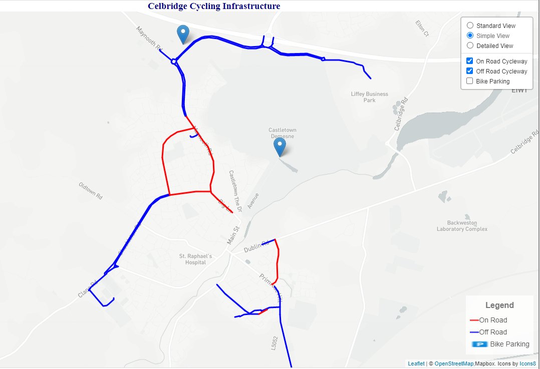 We have created a cycling infrastructure map of the town highlighting the cycle paths (or lack off) and bike parking in and around the town. Check it out at cycle.maphatters.ie and please let us know if we are missing anything. <a href="/Celbridgebybike/">Celbridge Cycling Campaign</a>