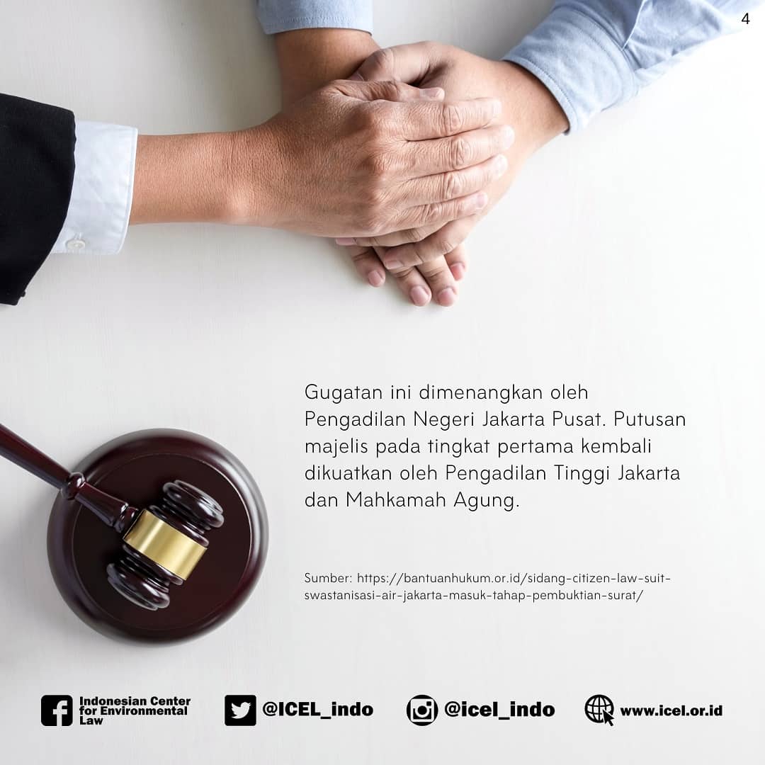 Tahukah kamu?
Sebelum gugatan terhadap pencemaran udara Jakarta, warga Jakarta juga pernah mengajukan gugatan warga negara terhadap privatisasi air di Jakarta.

#ecojustice #polusiudarajakarta #udarabersihhakwarga 
#CLSudaraharusmenang
#dukunghakimmenangkangugatan