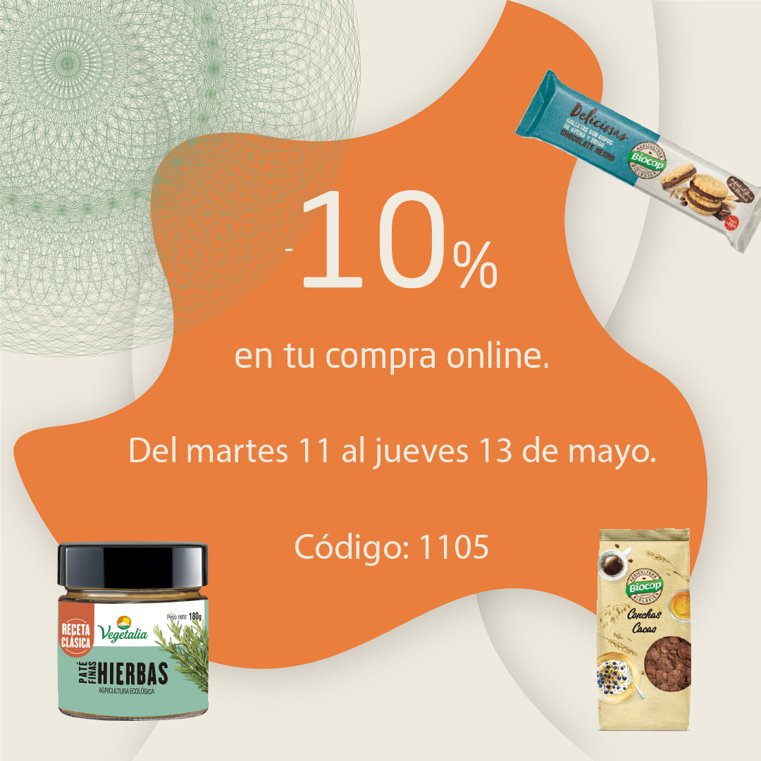 Disfruta de un 10% de descuento en tu compra online, sólo a partir de hoy martes 11 al jueves 13 de mayo🧡
Introduce el código: 1105 antes de acabar tu compra y el descuento se aplicará automáticamente✔️
+info: ecocentro.es/10-dto-en-tu-c…