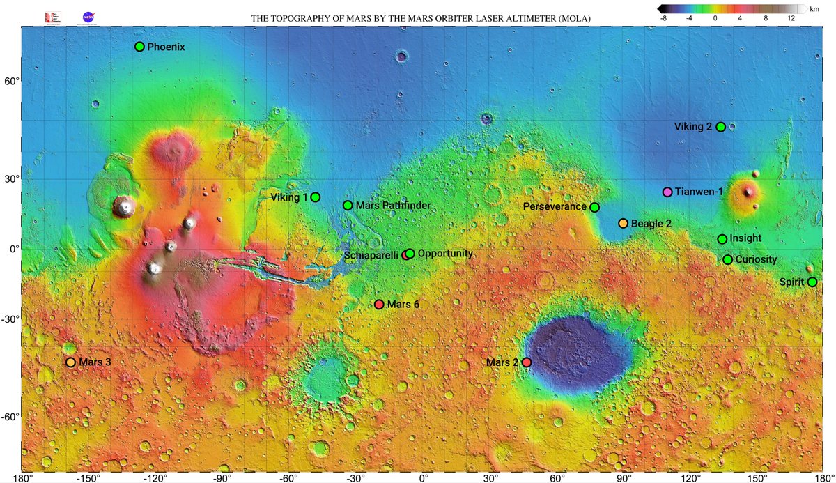 Déjà nous connaissons précisément le site visé pour l'atterrissage : la région d'Utopia Planitia, non loin de Perseverance, Insight ou Curiosity.Les coordonnées seraient mêmes 110,318° Est et 24.748° Nord, qui m'ont permis de placer le point ci-dessous.NASA/Bibi2/8