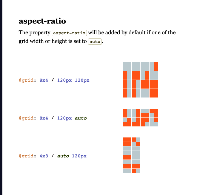 The property aspect-ratio will be added by default if one of the grid width or height is set to auto.
