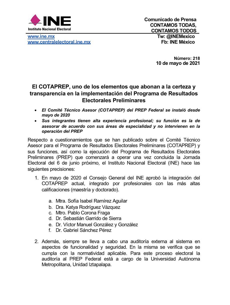 circula_n_redes's tweet photo. El @INEMexico  no aclara absolutamente nada sobre la parcialidad de integrantes de la COTAPREP y miente descaradamente con respecto a los supuestos “resultados confiables” del PREP desde 1997.

En 2006 el PREP jugó un papel central en el fraude 👁👁🆘 https://t.co/FqWkWffpew