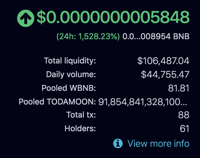 ToDaMoonFinance's tweet photo. 🚩We have 100k liquidity in the pancake pool in less than 1 hour! 
⚡️The smart contract address on Pancake: 0xb4c77b3f012701c362fdae1128665cd59d2a2c0b https://t.co/8ZPI7Z4xEq