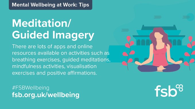 Another tip for #MentalHealthAwarenessWeek is meditation. 

Meditation is a great way to switch off from the stresses of work or take time out from running a small business. Check out our <a href="/fsb_policy/">Federation of Small Businesses (FSB)</a> Wellbeing Hub for more tips and resources: fsb.org.uk/wellbeing