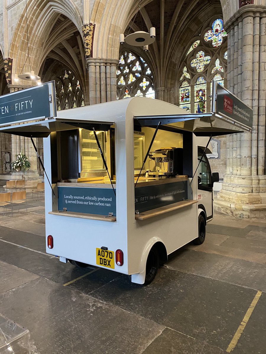 paulleovanbuild's tweet photo. The future in coffee vans has arrived we built this stunning ev for Exeter Cathedral and what an honour to meet the dean and get some fantastic images #foodtruck #mobilekitchen #streetkitchen #customvan #mobilebar #barvan #burgervan #cateringtrailer #streetfood https://t.co/OAezd34cEa