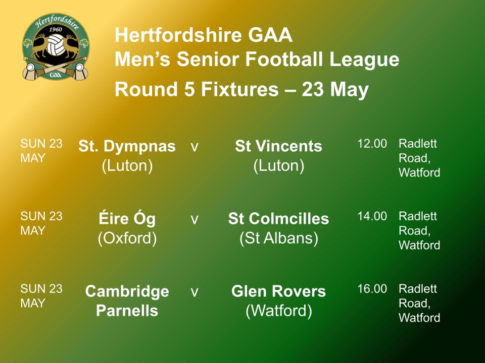 Hertfordshire GAA (@hertsgaa) on Twitter photo Results from Round 3 games played over the weekend, current league table and fixtures scheduled for the coming week.
These can all be accessed on the website here: hertfordshiregaa.co.uk/news/herts-gaa…
<a href="/CamParnells/">Cambridge Parnells</a> <a href="/gaastjosephs_wx/">St Joseph's GAA 🏐🍀</a> <a href="/GlenRoversGAA/">Glen Rovers Watford</a> <a href="/StColmcillesGAC/">St Colmcilles GAC</a> <a href="/StDympnas/">StDympnas GFC</a> <a href="/EireOgOxford/">Éire Óg Oxford</a> Results from Round 3 games played over the weekend, current league table and fixtures scheduled for the coming week.
These can all be accessed on the website here: hertfordshiregaa.co.uk/news/herts-gaa…
<a href="/CamParnells/">Cambridge Parnells</a> <a href="/gaastjosephs_wx/">St Joseph's GAA 🏐🍀</a> <a href="/GlenRoversGAA/">Glen Rovers Watford</a> <a href="/StColmcillesGAC/">St Colmcilles GAC</a> <a href="/StDympnas/">StDympnas GFC</a> <a href="/EireOgOxford/">Éire Óg Oxford</a>
