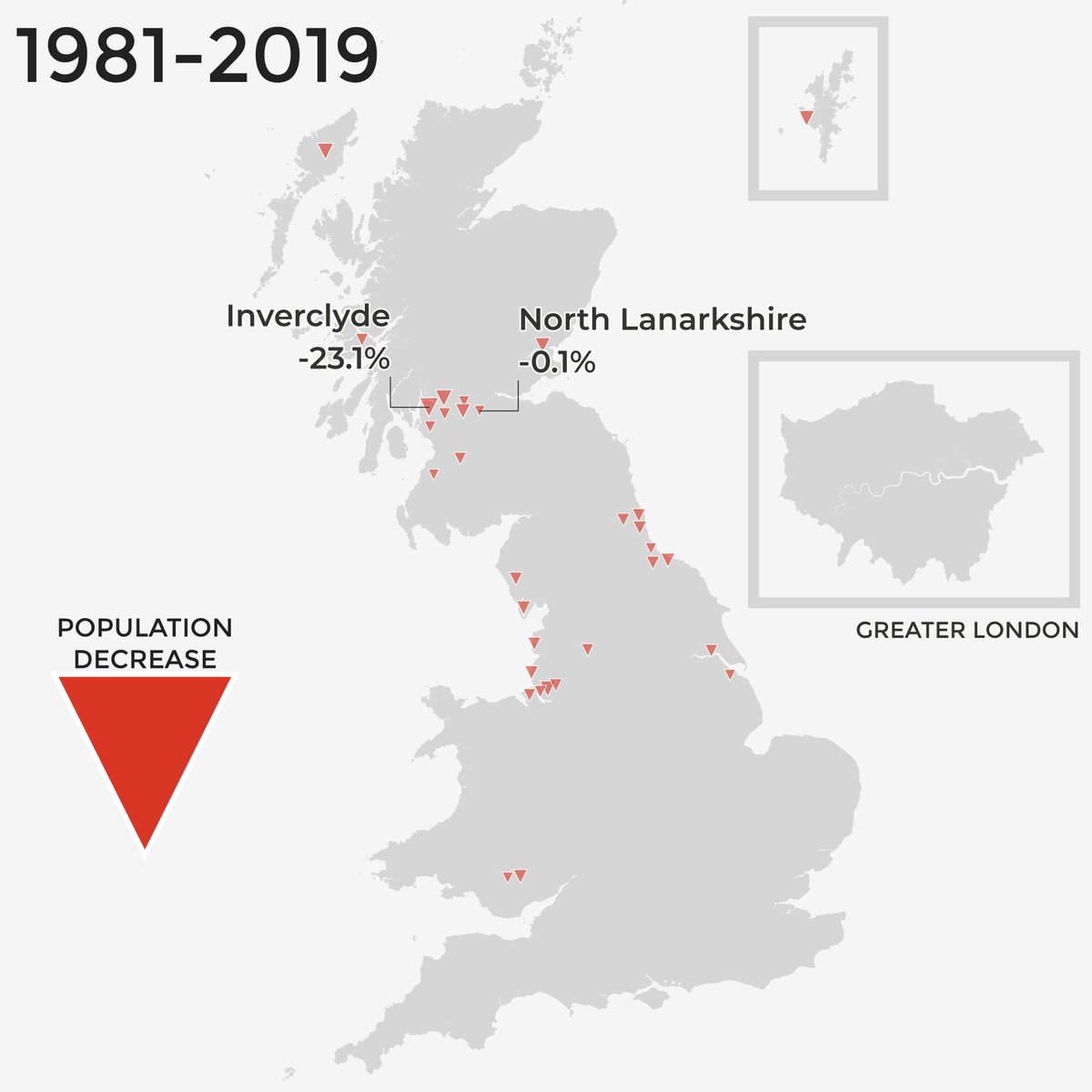 here are the top and bottom two in terms of % change from 1981 to 2019 - Milton Keynes and Tower Hamlets are the only two with 100% growth over this time