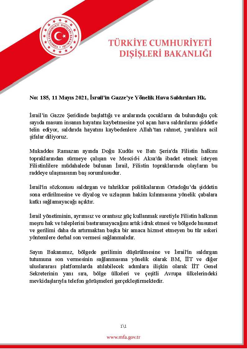 diplomacytalks's tweet photo. Türk Dışişleri Bakanlığı:

"İsrail, #Filistin topraklarında olayların bu raddeye ulaşmasının baş sorumlusudur."

#MescidiAksaBaskını #israil https://t.co/S7LKCv5qPL