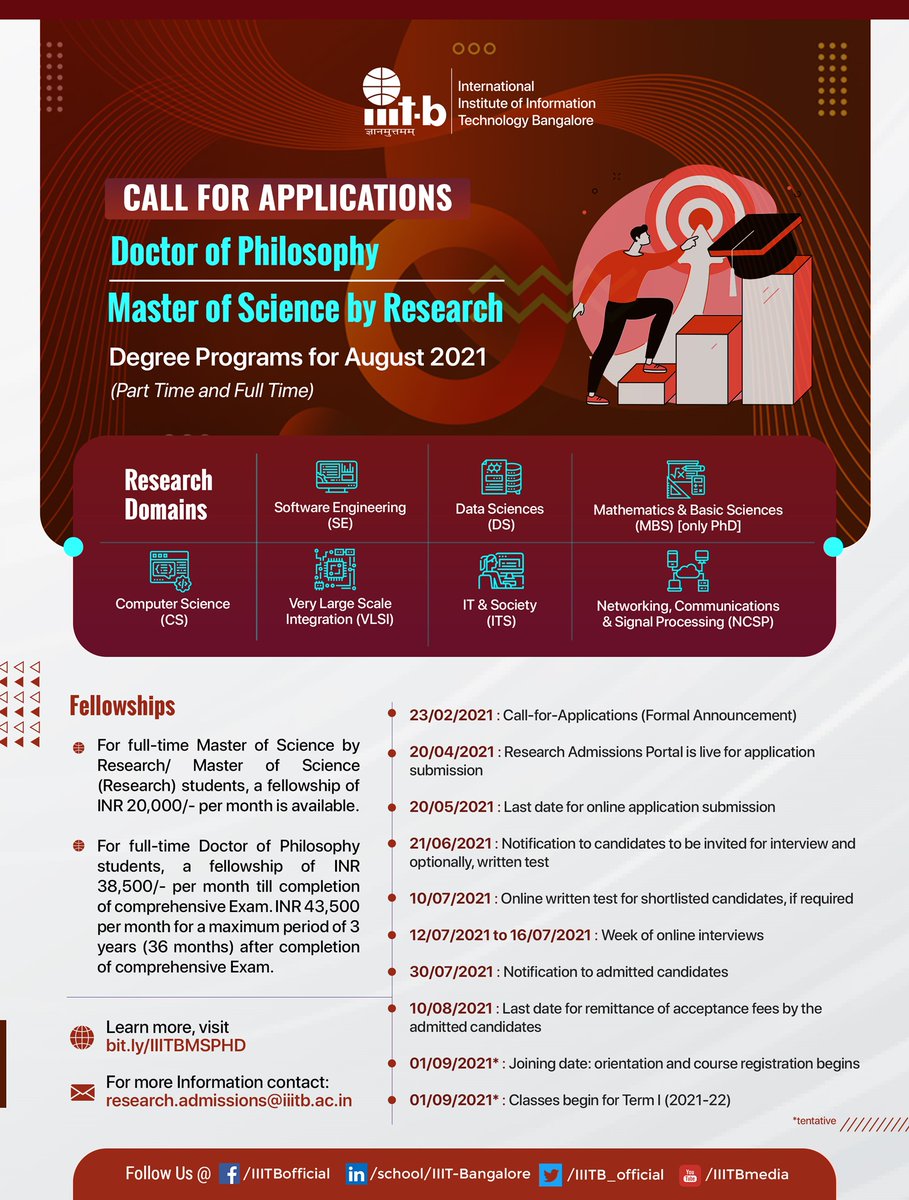 IIITB_official's tweet image. #Researchprogrammes #admissionsopen 
For details: iiitb.ac.in/courses/master…