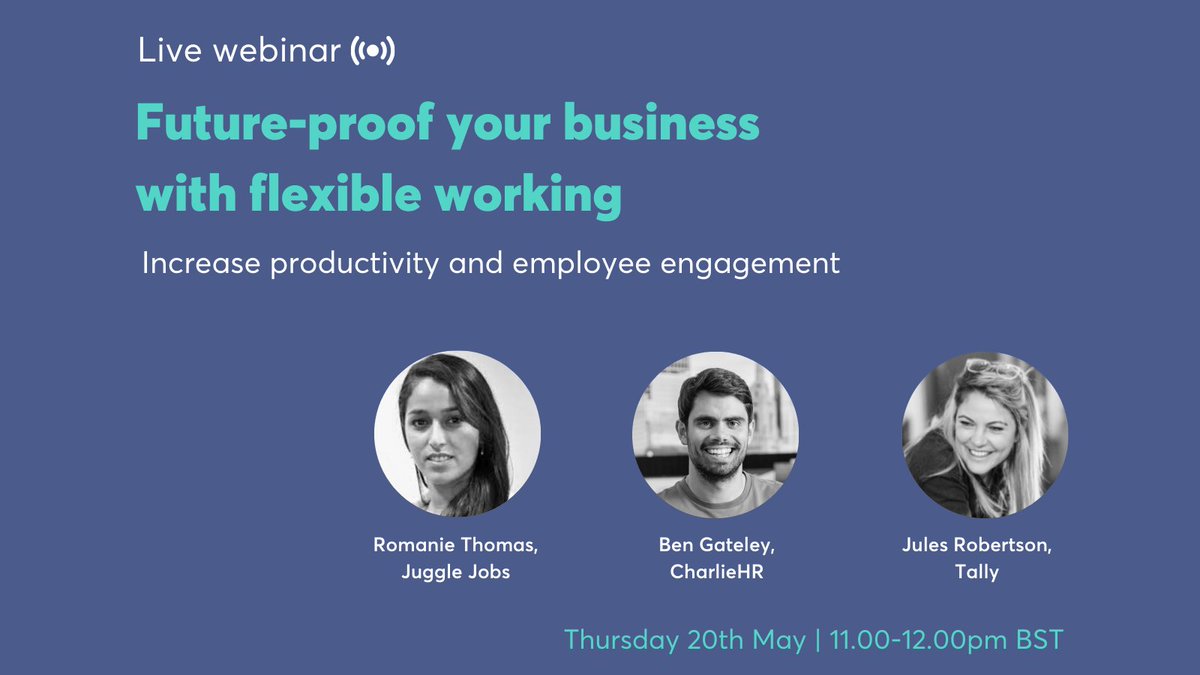 On May 20th, join us live for a webinar, Future-proof your business with flexible working. 💻

The most successful teams are working for outcomes, not for hours and in a remote world we need to avoid encouraging an ‘always on’ culture.

Register here:
start.juggle.jobs/webinar-future…