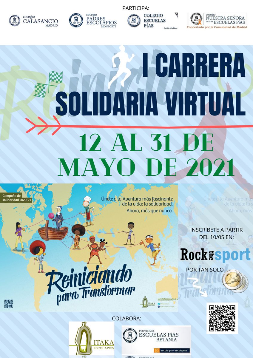 ¡Nos sumamos también a la Carrera Solidaria Virtual! Sigue los pasos y échanos una mano ¡Ahora más que nunca! 

#EntreTodosPodemos 
#ICarreraSolidaria
#ItakaEscolapios 
#ReiniciandoParaTransformar
#CampañaSolidaria