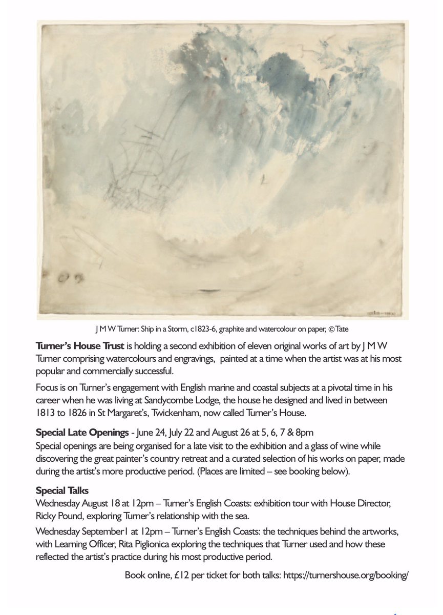 We reopen soon! Don’t forget to book your ticket for our new exhibition, Turner’s English Coasts. We can’t wait to bring Turner’s story alive again. Book your ticket here: turnershouse.org/visit-us/ #turner #jmwturner #arthistory #history #art