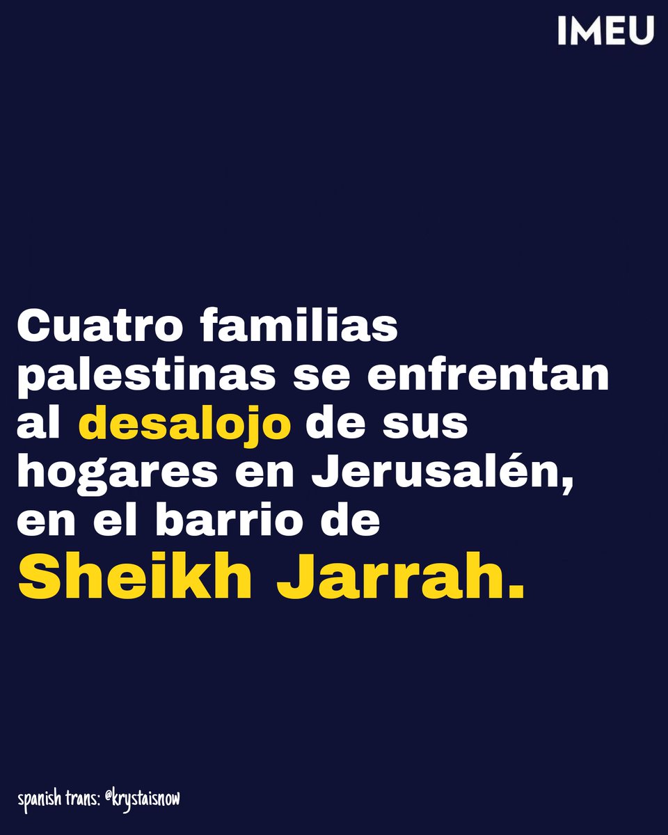 I did another Spanish translation about what is happening in Palestine. (1/2).Spread awarness and please, RT this even if you don’t talk Spanish, you can help a lot of people.  #SavePalestine #SaveSheikhJarrah