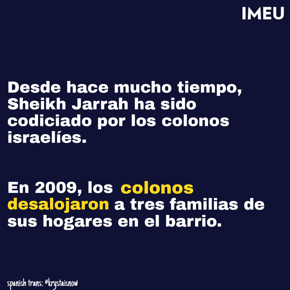 I did another Spanish translation about what is happening in Palestine. (1/2).Spread awarness and please, RT this even if you don’t talk Spanish, you can help a lot of people.  #SavePalestine #SaveSheikhJarrah