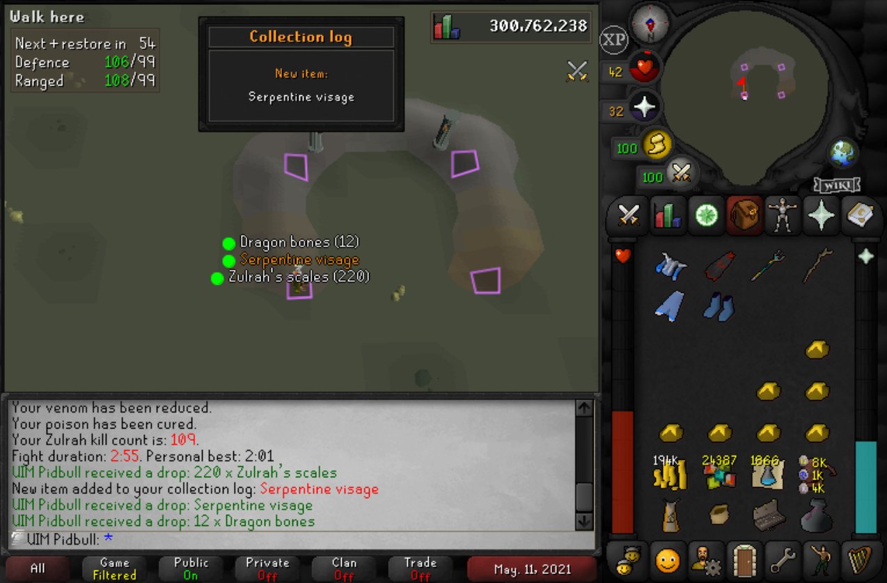 Pidbull Uim Update 109 Kc At Zulrah Serp Helm Achieved D Will Make It So Much More Relaxed Just Sucks I Had Just Finished Crafting 9k Cosmics For Cure