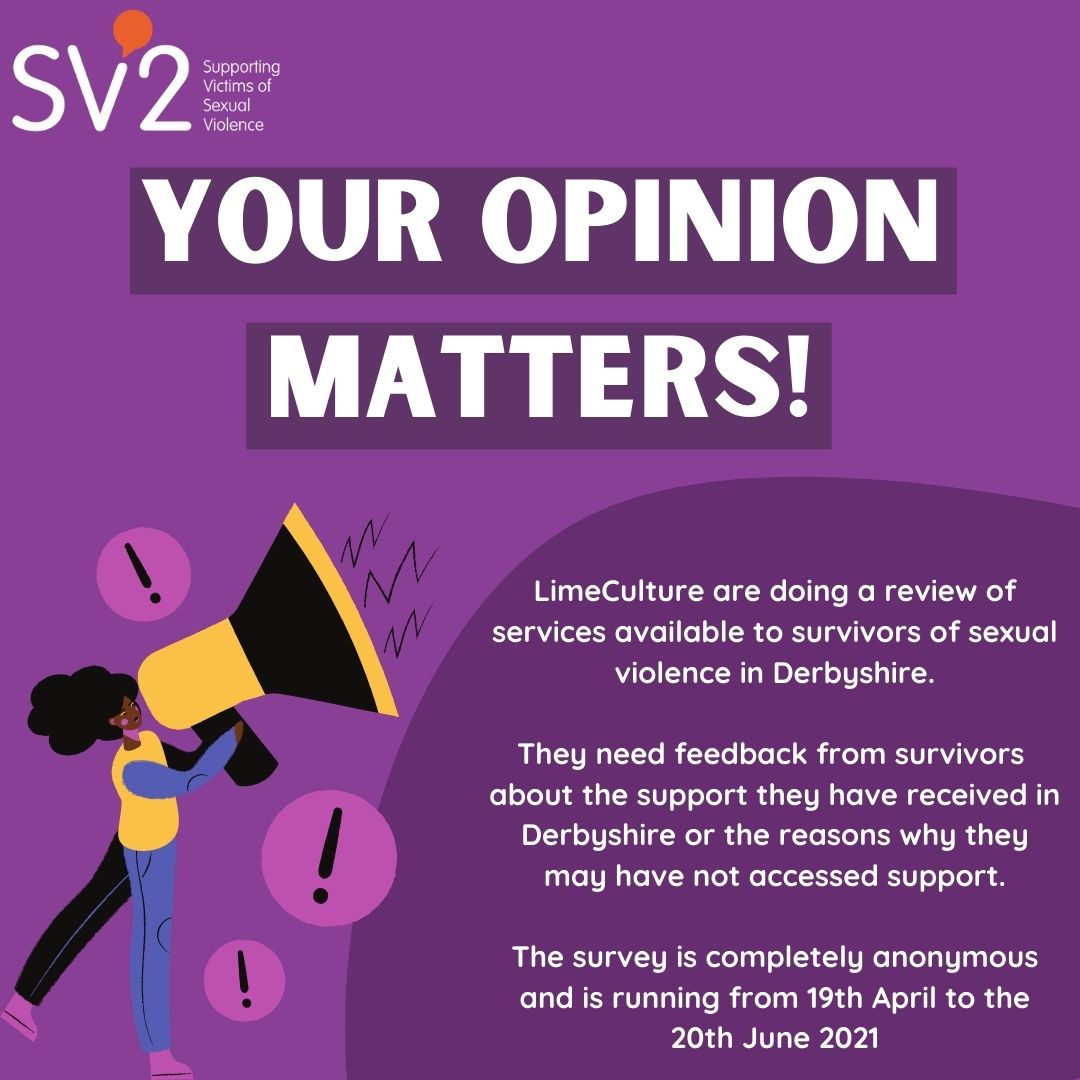 sv2uk's tweet photo. More information can be found on our website: https://t.co/30wc78ZKrf
#derbyshire #derby #LimeCulture #DerbyPCC #sexualviolence #SARC #feedback #survey #support #SVsupport #survivor #victimsupport #supportservices @LimeCulture @DerbysPCC https://t.co/57eAeBcXqe