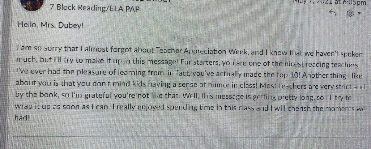 When one of your Virtual students sends you a message like this, it puts a smile on your face! I can just hear this sweet student’s voice when I read it. 💕😊#leamanchargers #lovemystudents
