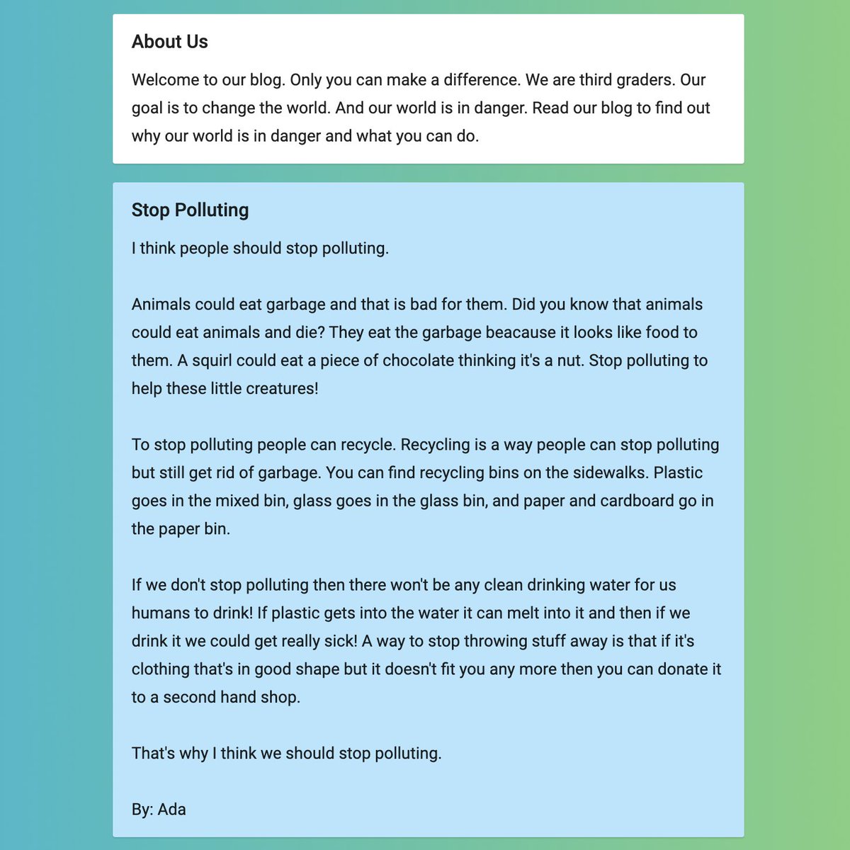 AISVienna's tweet photo. Some of our Grade 3 students decided that they wanted to save the world by creating a blog. Check it out here: https://t.co/TwnxCPKmW4

#AISVienna #AISViennaSchoolStories #AISViennaElementarySchool #AISViennaGrade3 #Grade3SavesTheWorld #SaveTheWorld https://t.co/hP8XtpTvIN