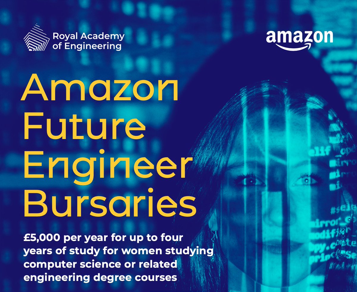 AppsforGood's tweet photo. Have you seen the new @RAEngNews &amp; @AmazonNewsUK Future Engineer Bursary Scheme?

⭐ Support for women from low income households to study computer science or engineering at higher education
⭐ Twelve awards worth £5,000 for up to 4 years

https://t.co/NniRvir3PT https://t.co/BaXMnfEMtY