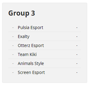 PulsiaEsport's tweet photo. Il semblerait que les groupes soient tombΓ©s π
On retrouve @Exalty_FR @OtterzE #TeamKiki #AnimalsStyle & @ScreenEsport !
A samedi π
#FeelThePulse https://t.co/gOnHBqCNk5