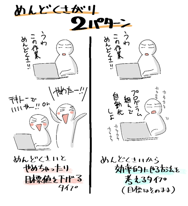どっちのめんどくさがりかでだいぶ違ってくるやつ 