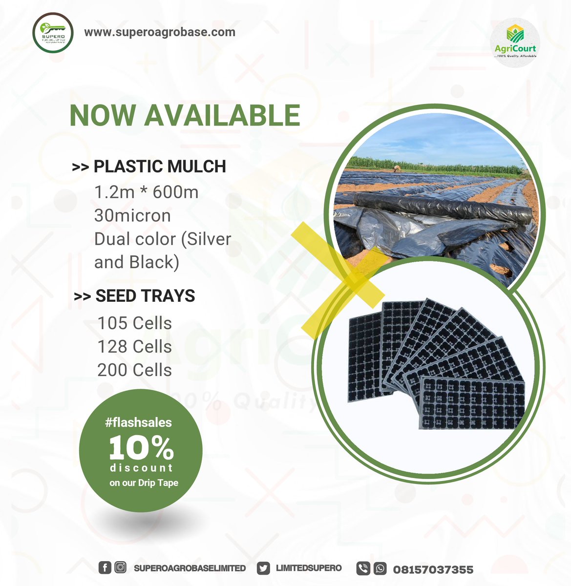 LimitedSupero's tweet photo. PLASTIC MULCH AND SEED TRAYS NOW AVAILABLE!

#Supero #superoagrobasedlimited #harvestyield #agricourt #contactus #agriculture #agribusiness #lockdown #corn #AsoRock https://t.co/WaTWsDuKKo
