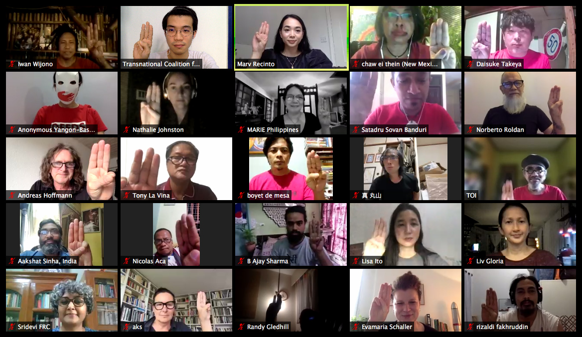 transnation_art's tweet photo. Thank you everyone for expressing solidarity and for staying with us until the end of the session. Please keep this spirit and fire alive. We will succeed. #NoToMilitaryJunta #WhatsHappeninglnMyanmar https://t.co/nVi62Gabyr