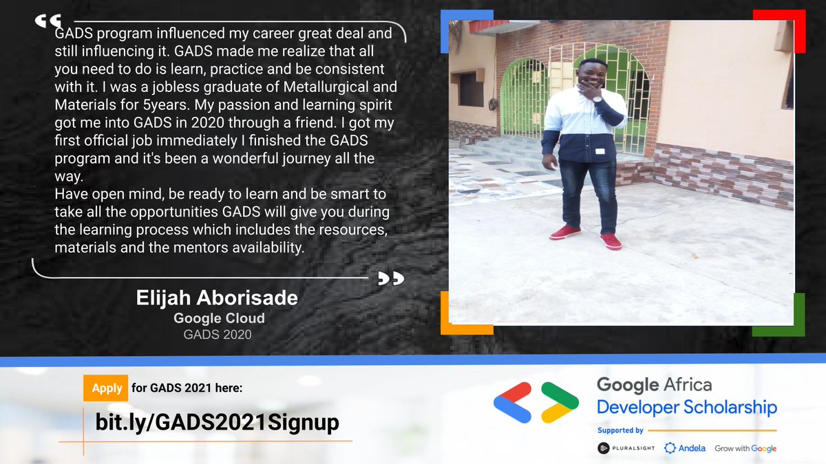 iam_dasaint's tweet photo. @Pluralsight @Andela @GrowwithGoogle Thanks for all you do..  #GADS2021 https://t.co/o0cpsV4Kyi