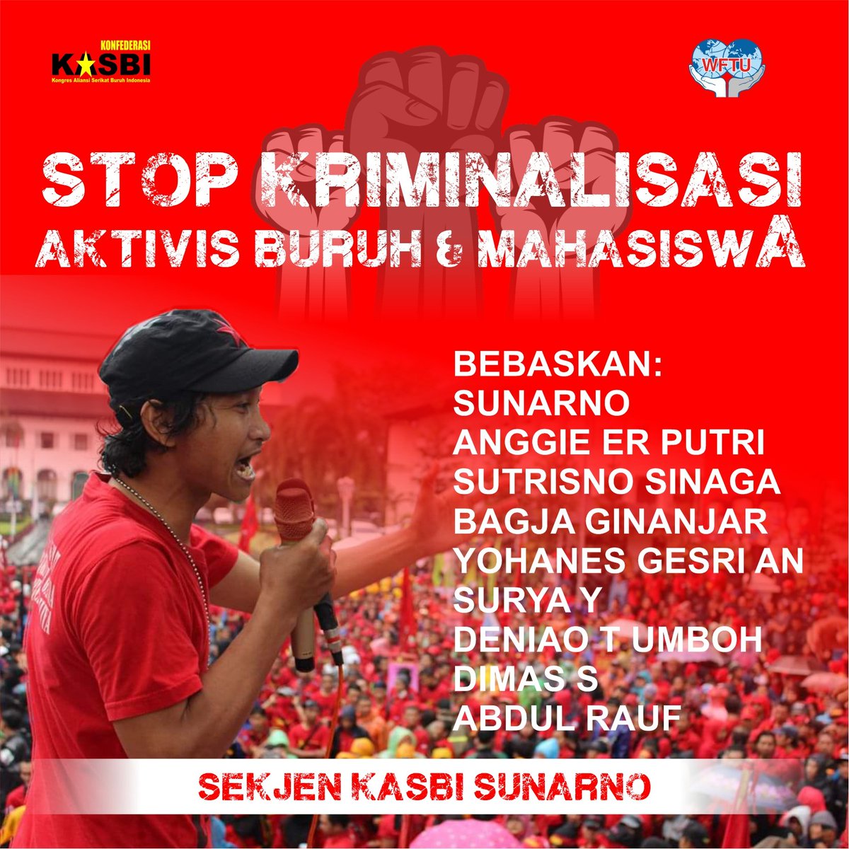 KasbiIndo's tweet photo. STOP Kriminalisasi Aktifis Buruh &amp; Mahasiswa! Pak @jokowi Pak @mohmahfudmd @PolhukamRI @KSPgoid Pak @GeneralMoeldoko @Dr_Moeldoko @detikcom @Metro_TV @tvOneNews @LBH_Jakarta @KomnasHAM @unang_sunarno @AndiePeci @ifanibrahim24 @EkaPangulimaraH  @redmonsky @Niningelitos2 https://t.co/FkT6Hm4EMI