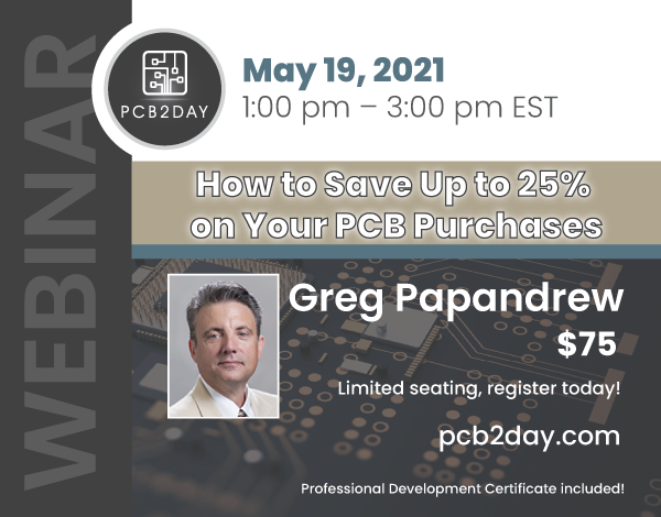 PCB2DAY's tweet photo. Want to save money on printed circuit boards? This two-hour webinar can help you save up to 25%! https://t.co/1S2cg0fm97

#PCB #electronics #purchasing #supplychain #sales https://t.co/KZNlldgtJD